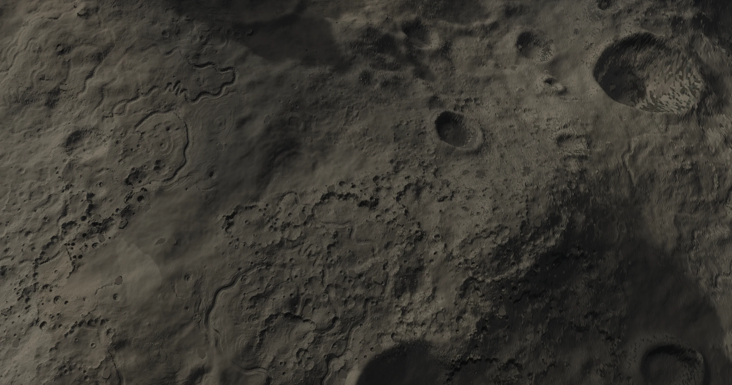 A cratered moon with winding surface channels.