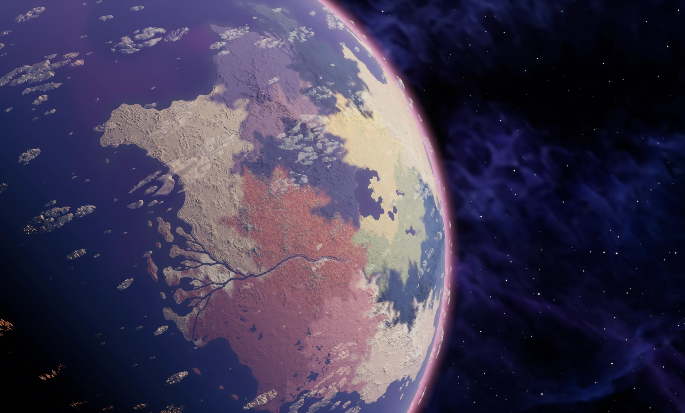 Pale continents and cloud formations viewed from orbit.